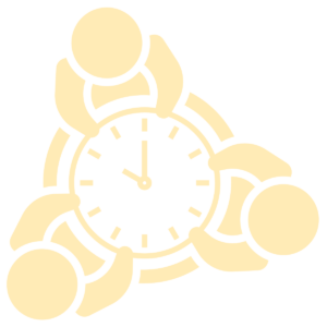 icon of a meeting with a clock in the center of the table