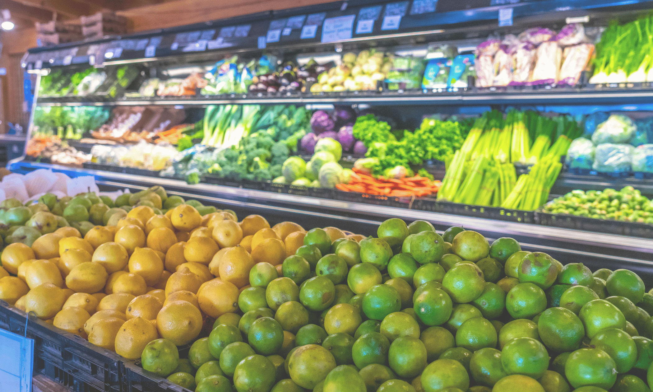 fruits and vegetables in a grocery store