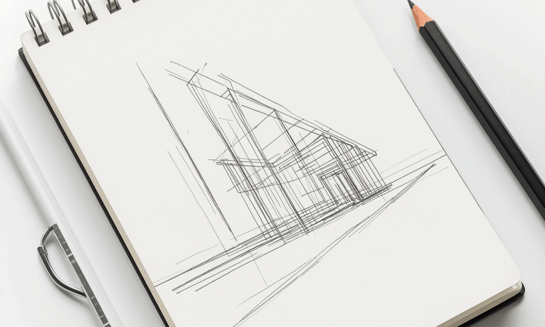 a sketch book with a drawing of a building