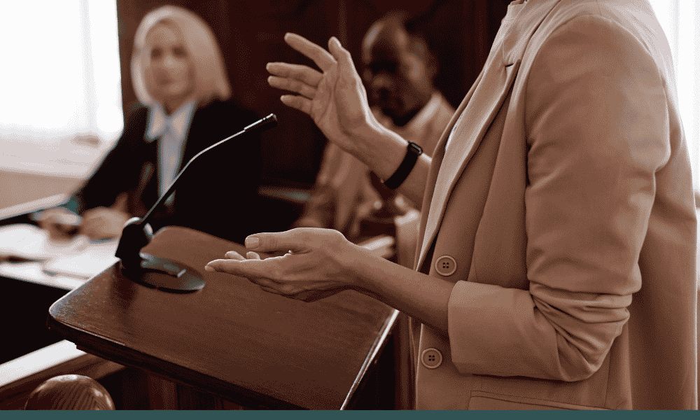 a person testifying in a courtroom